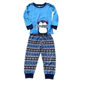 Gymboree winter themed pajama set with penguin print blue toddler size 3T EUC